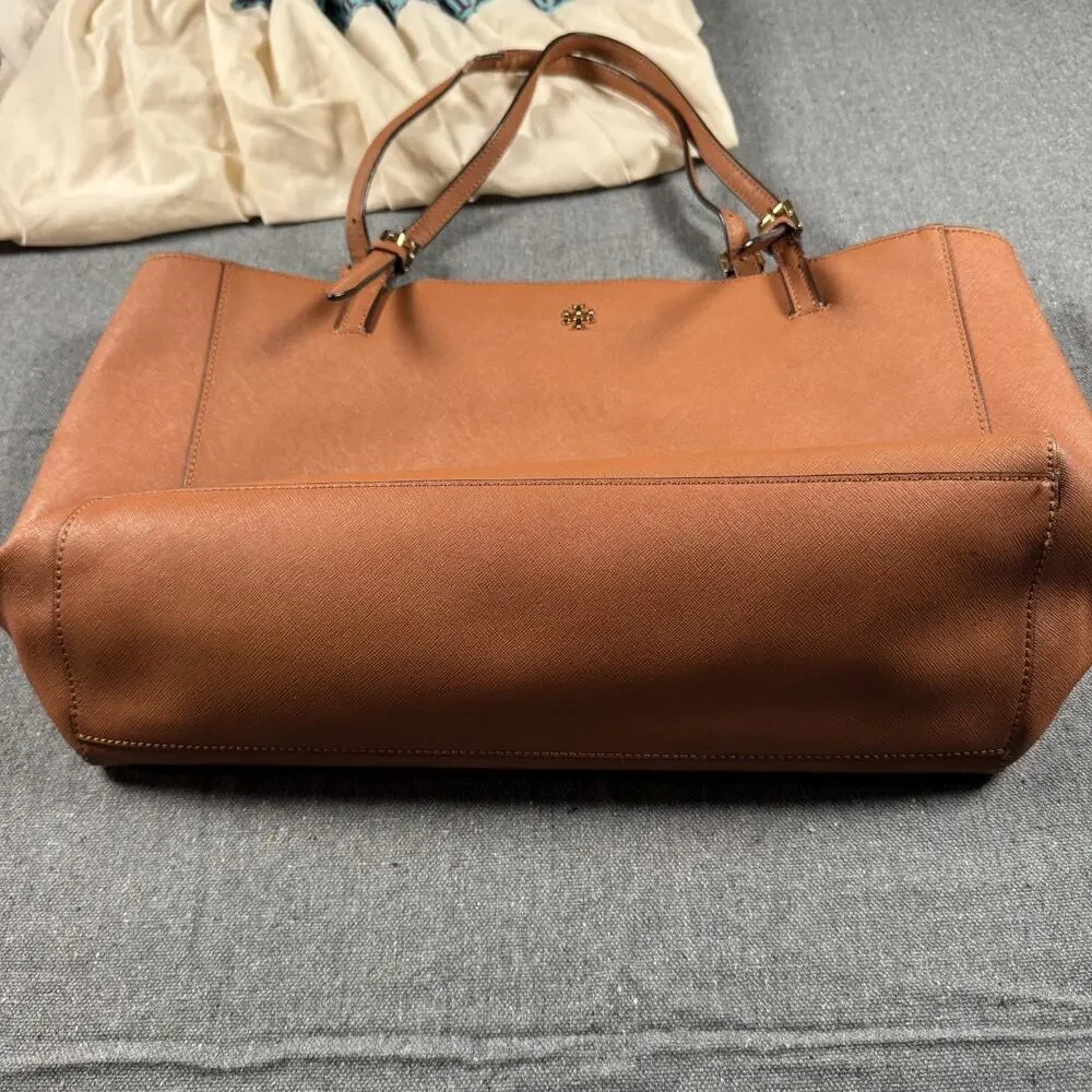 Tory Burch Large York Gold Buckle Saffiano Tan Cognac Leather Tote Bag READ